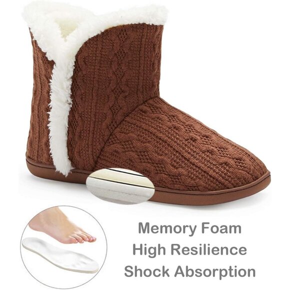 Women's Light Brown Winter Warm Fluffy Fur Lined Plush Bootie Slippers Shoes - Picture 2 of 7